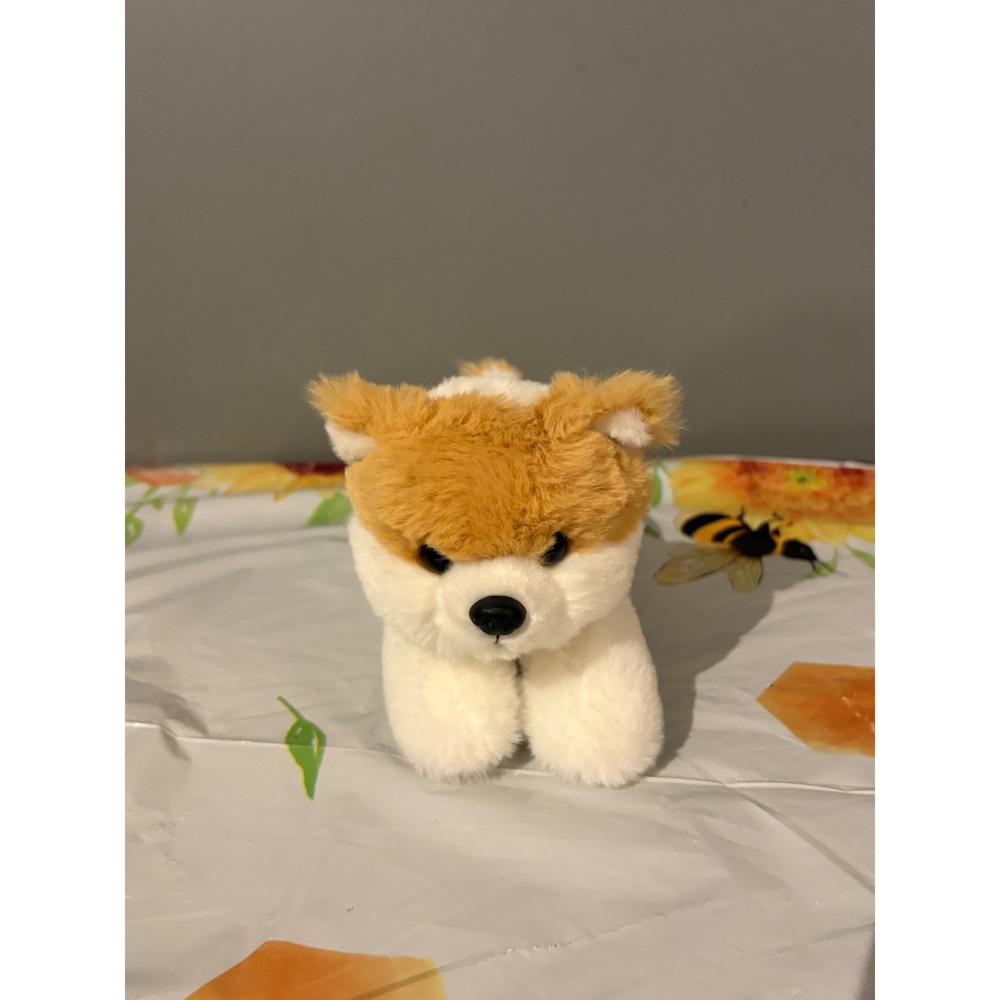 Aurora Plush Dog Stuffed Animal White Tan Puppy Lying Down Soft Toy